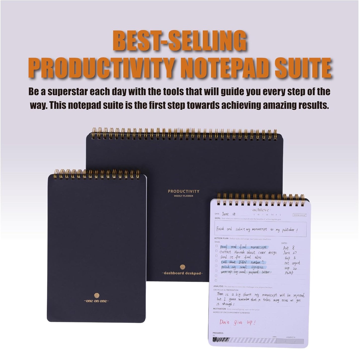 ZERONE CENTRE Productivity Weekly Planner - 54 Sheets Dashboard Spiral Deskpad Has 6 Focus Areas to List Tasks for Goals, Projects, Clients, Academic, or Shopping-Organize Your Daily Work Efficiently