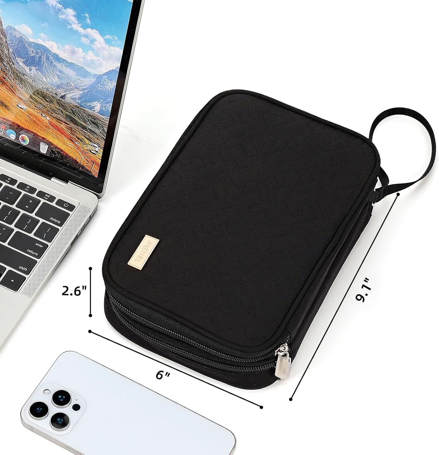 NISHEL Travel Cord Organizer Case, Double Layers Tech Electronic Bag, Essentials for Charger, Cable, Phone, Flash drive, Medium, Pink