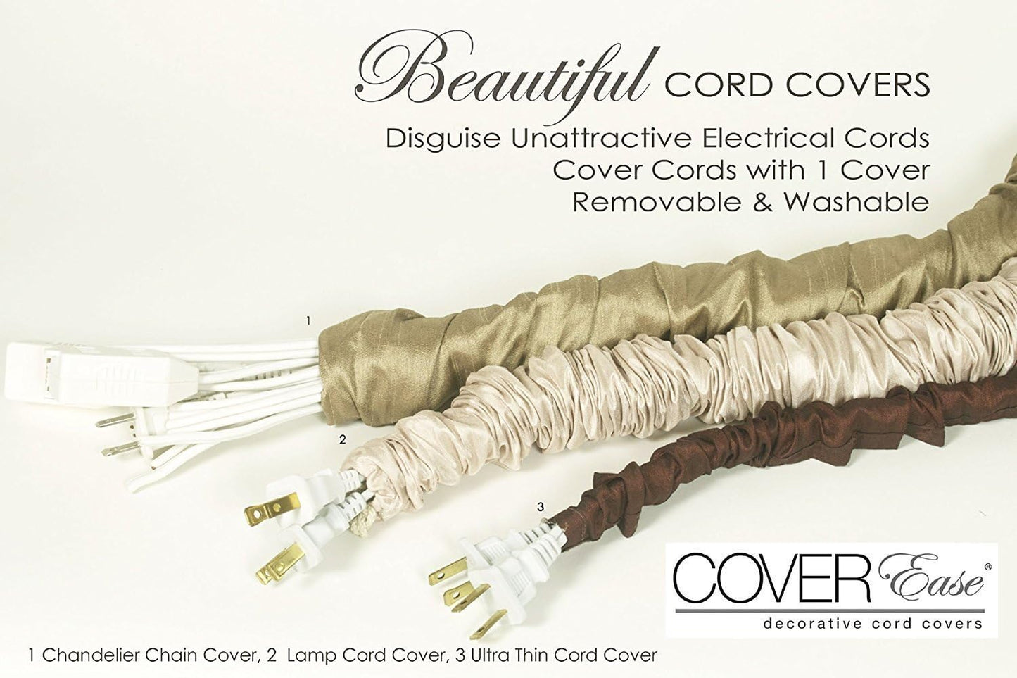 Dk Brown COVEREase Lamp Cord Cover 9 ft Faux Silk Fabric Cover - Cable Sleeve, Wire Cover, Cord Hider for Cable Management for Electrical Lighting Fixtures Dk Chocolate
