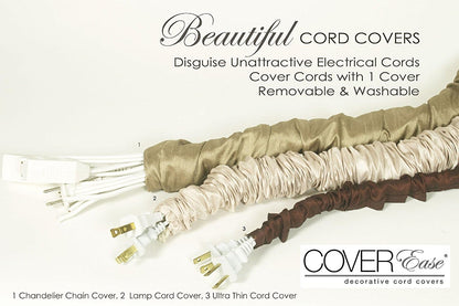 Dk Brown COVEREase Lamp Cord Cover 9 ft Faux Silk Fabric Cover - Cable Sleeve, Wire Cover, Cord Hider for Cable Management for Electrical Lighting Fixtures Dk Chocolate