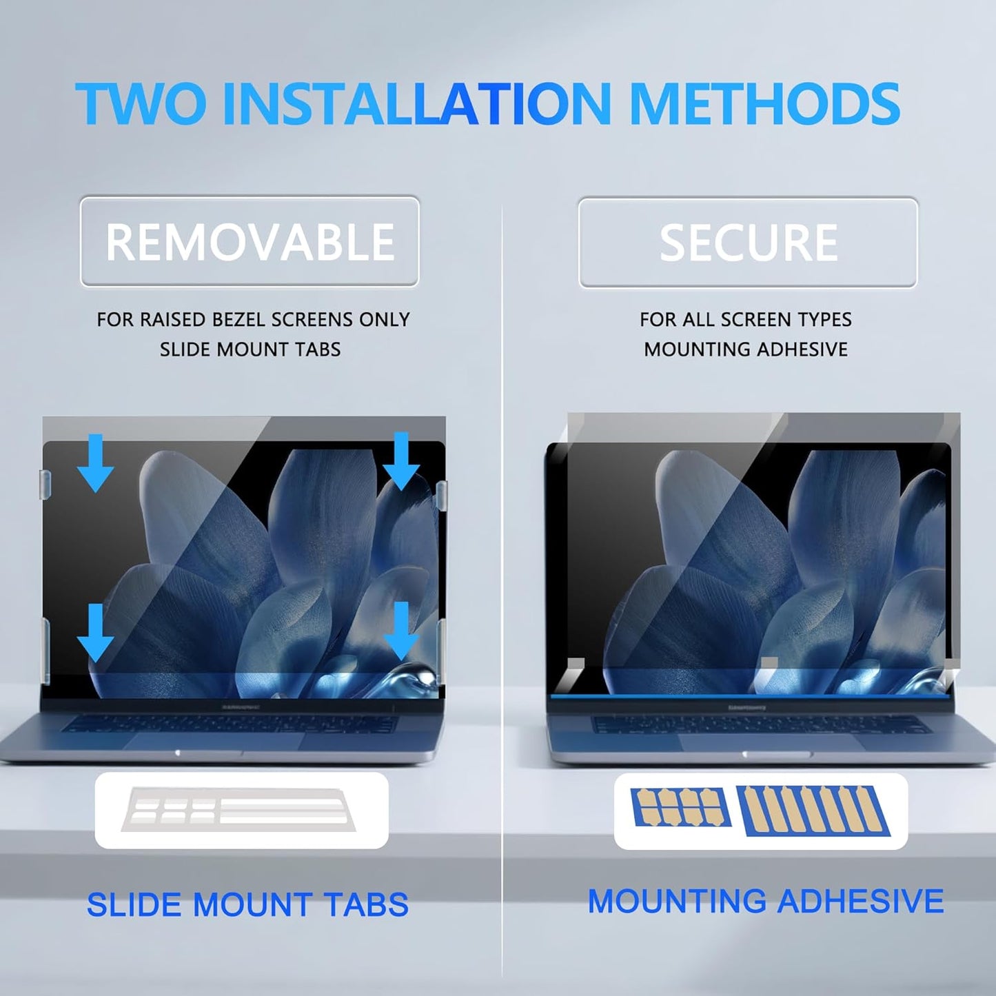 2 Pack Magnetic Hanging Computer Privacy Screen 24 Inch for 16:9 Widescreen Monitor, Removable Privacy Screen Anti Glare Blue Light Computer Screen Privacy Shield, Anti-Scratch 24in Protector Film