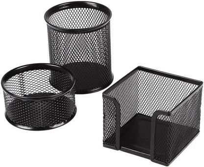 Pen Holder Desktop Pencil Organizer Metal Mesh Pen Cup Paper Clip Holder Memo Pad Holder Stationary Organizer for Desk 3 Pieces of a Set