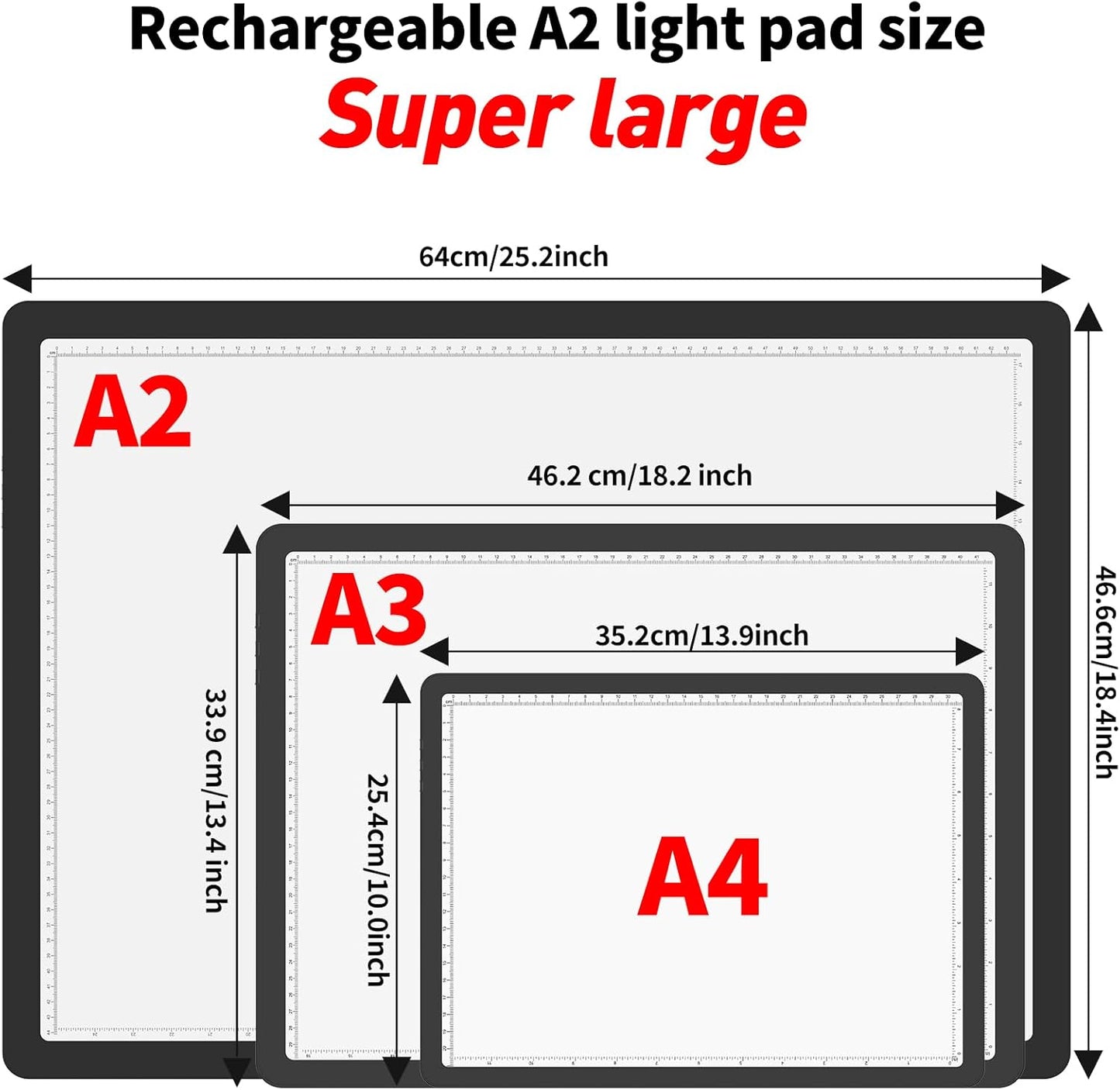 TOHETO Rechargeable A2 Light Pad for Diamond Painting 25.2''x18.4'', Magnetic Diamond Art Light Board, Wireless Lightbox for Tracing and Drawing, Cordless LED Light Table for Sketching, Weeding Vinyl