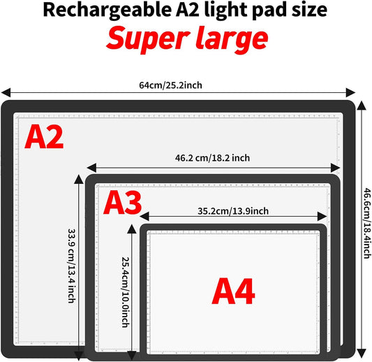 TOHETO Rechargeable A2 Light Pad for Diamond Painting 25.2''x18.4'', Magnetic Diamond Art Light Board, Wireless Lightbox for Tracing and Drawing, Cordless LED Light Table for Sketching, Weeding Vinyl