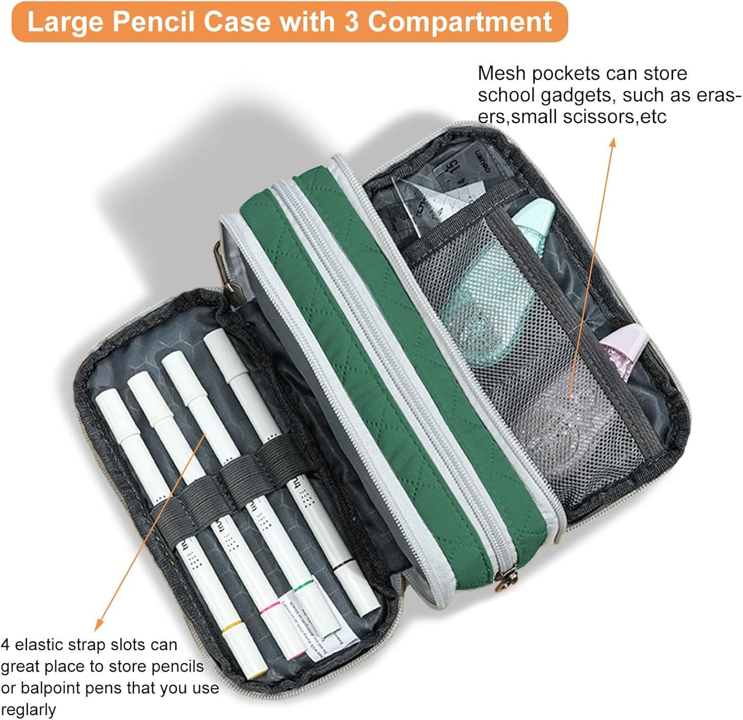 Della Gao Large Pencil Case, Big Capacity Pencil Pouch with 2 Compartments, Office Pencil Bag with Zipper, Big Pen Case for Adults (01-Black)