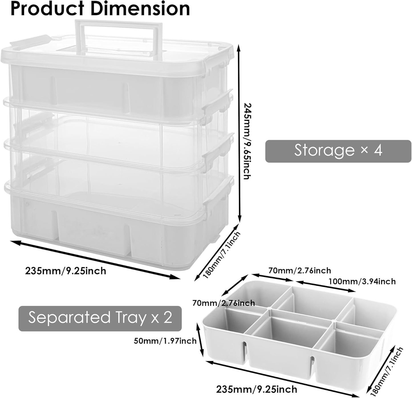 CraftGenes Art Supply Storage Organizer with 2 Removable Trays, 4-Layer 10QT Durable Craft Organizers and Storage for Sewing, Tool, Office Supplies, Art, Craft Supplies