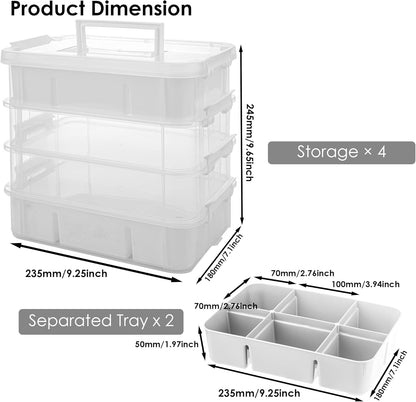 CraftGenes Art Supply Storage Organizer with 2 Removable Trays, 4-Layer 10QT Durable Craft Organizers and Storage for Sewing, Tool, Office Supplies, Art, Craft Supplies
