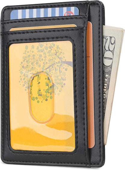 Buffway Slim Minimalist Front Pocket RFID Blocking Leather Wallets for Men and Women - Carbon Fiber Black - Colors B