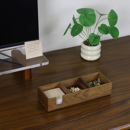 MultiBey Walnut Wood Sticky Notes Holder for Desk, 4x6 Inch Self -Sticky Note Memo Holder, Wooden Sticky Note Dispenser Office Desk Organizer for Dorm Room Office Home School (S)