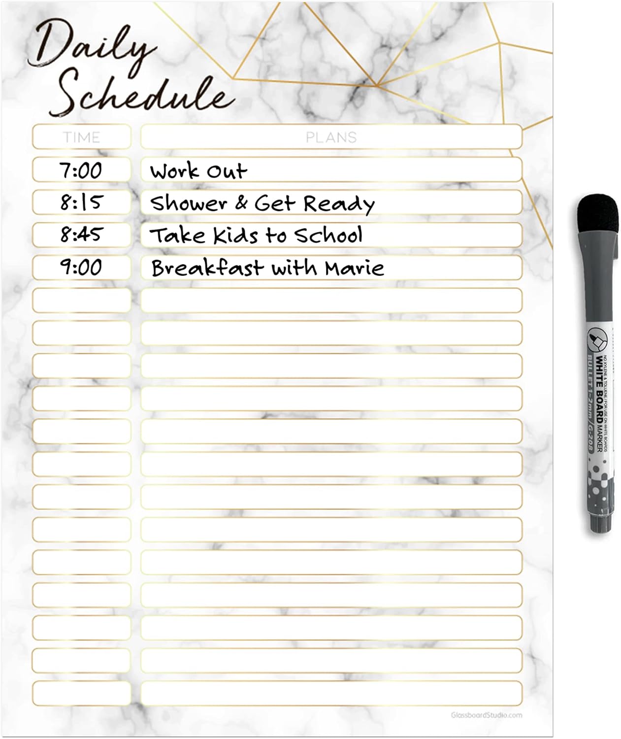 Dry Erase Daily Schedule Planner Sticker Decal by Glassboard Studio | Removable & Reusable | Magnetic Fine-Tip Marker Included (9 x 12 inches, White)