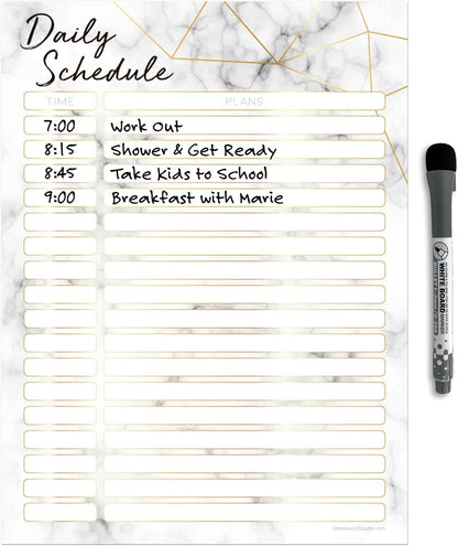 Dry Erase Daily Schedule Planner Sticker Decal by Glassboard Studio | Removable & Reusable | Magnetic Fine-Tip Marker Included (9 x 12 inches, White)