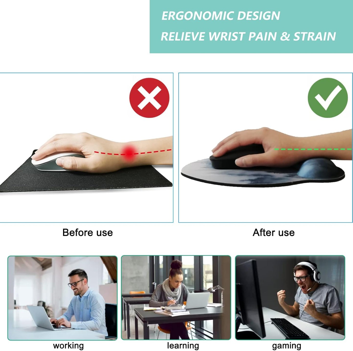 Mouse Pad with Wrist Support, Ergonomic Mouse Pad with Memory Foam Wrist Rest Cushion, Non-Slip Rubber Base Gaming Mice Pad for Home Office Computer Laptop, Flowers Grass