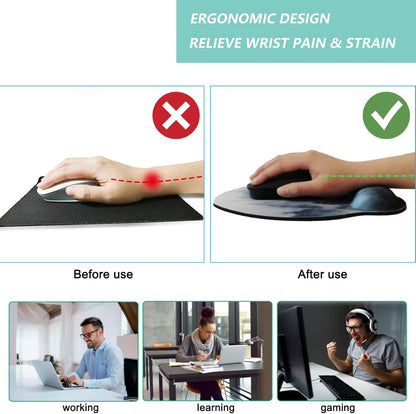 Mouse Pad with Wrist Support, Ergonomic Mouse Pad with Memory Foam Wrist Rest Cushion, Non-Slip Rubber Base Gaming Mice Pad for Home Office Computer Laptop, Flowers Grass