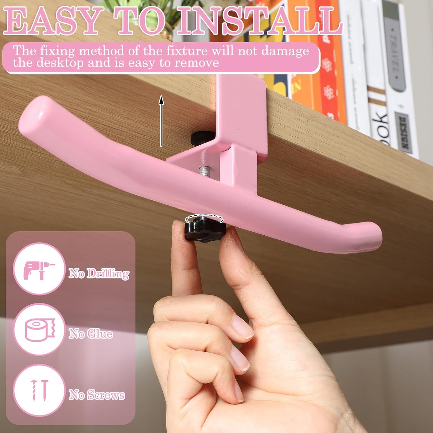 Geelin Bag Hook for Desk Table Heavy-Duty Backpack Hanger Clamp On Purse Holder Adjustable Under Desk Bag Hook for Headphones Handbag Hanger for Classroom Dorm Back to School(Beige)