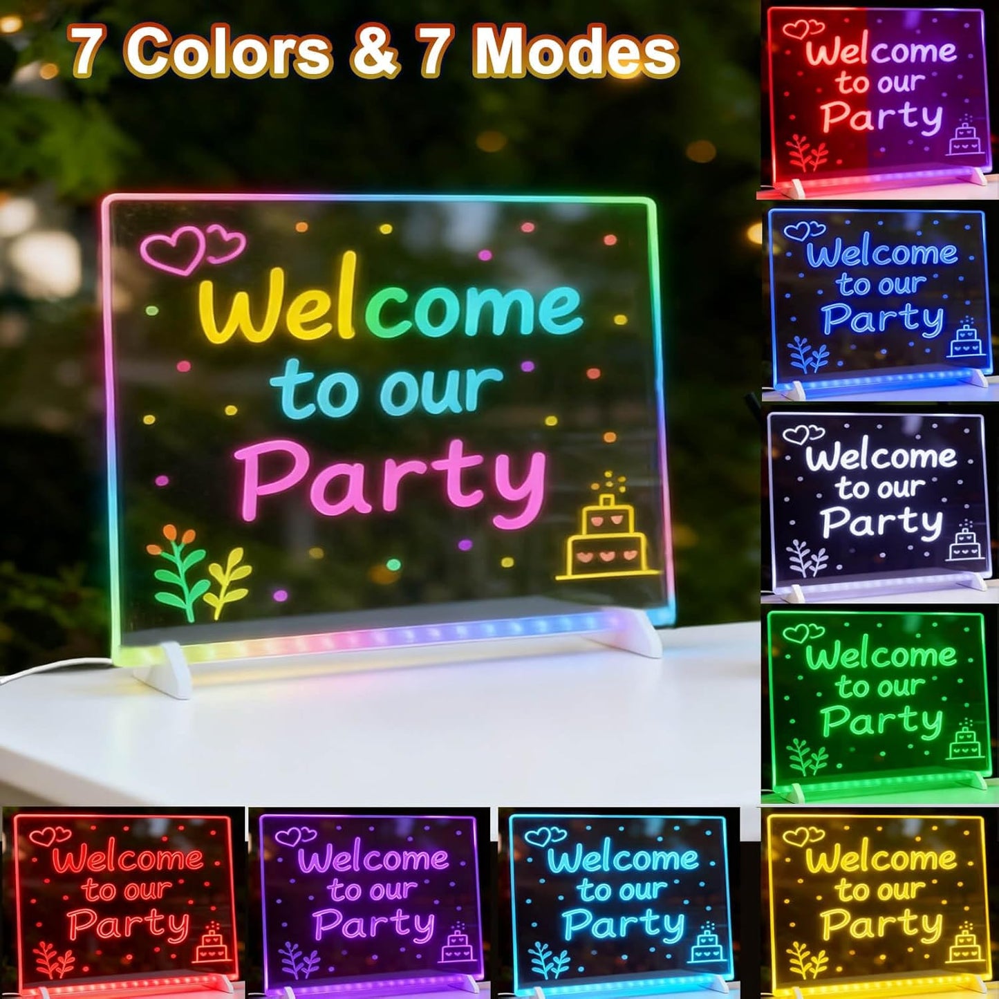 RGB LED Drawing Board with 12 Markers & 7 Lighting Modes for Kids Writing Note Message Tracing, Estranst 13.8”X10” Acrylic Dry Erase Pad