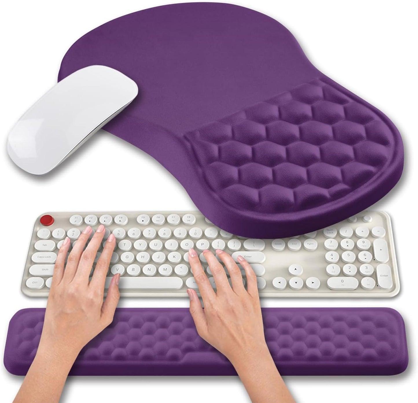 Hokafenle 2 in 1 Ergonomic Mouse Pad Wrist Support & Wrist Rest for Computer Keyboard Set, with Relieve Carpal Tunnel Pain Massage Bulge and Full Memory Gel Design (2In1 Set, Black)