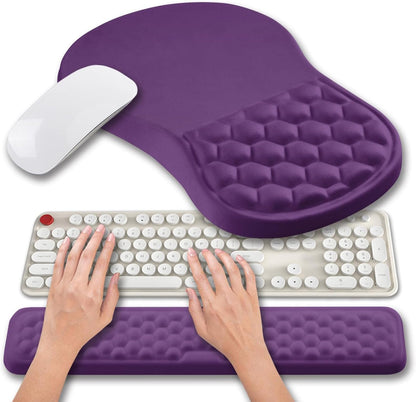 Hokafenle 2 in 1 Ergonomic Mouse Pad Wrist Support & Wrist Rest for Computer Keyboard Set, with Relieve Carpal Tunnel Pain Massage Bulge and Full Memory Gel Design (2In1 Set, Black)