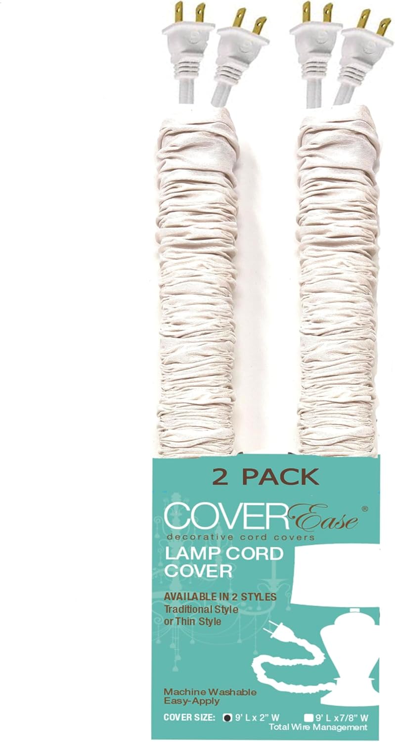 Cream COVEREase Lamp Cord Cover 9 ft Faux Silk Fabric Cover - Cable Sleeve, Wire Cover, Cord Hider for Cable Management for Electrical Lighting Fixtures. (1 PK)