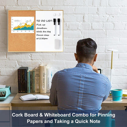 TSJ OFFICE Small Whiteboard Cork-Board - 16" X 12" Portable Aluminum Black Framed Magnetic Dry Erase Board, Small Bulletin Cork Board with Holder for Office, Home and School