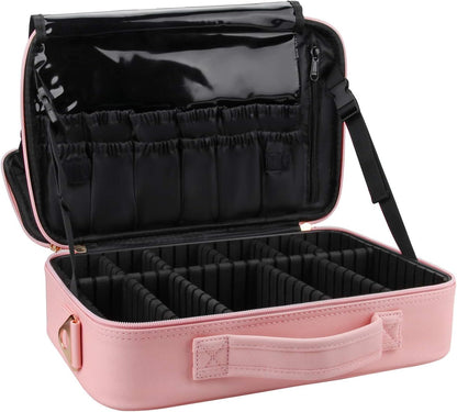 Relavel Makeup Case Large Makeup Bag Professional Train Case 16.5 inches Travel Cosmetic Organizer Brush Holder Waterproof Makeup Artist Storage Box, 3 Layer Large Capacity, with Adjustable Strap