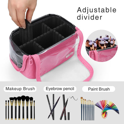 Makeup Brush Bag, Makeup Brush Holder Travel Stand-up Makeup Cup Large Makeup Brush Organizer Case Professional Cosmetic Bag Artist Storage Bag with Adjustable Divider (Large, Black)