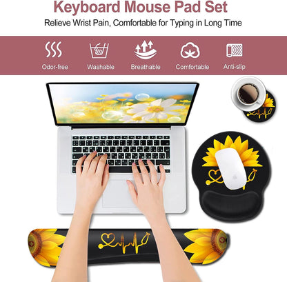 Mouse Pad with Wrist Support, Ergonomic Gel Mouse Pad Beautiful Flowers,Pink Hyacinths on Wood Panel，Non-Slip Durable, Memory Foam Keyboard Wrist Rest, Suitable for Office Typing Games