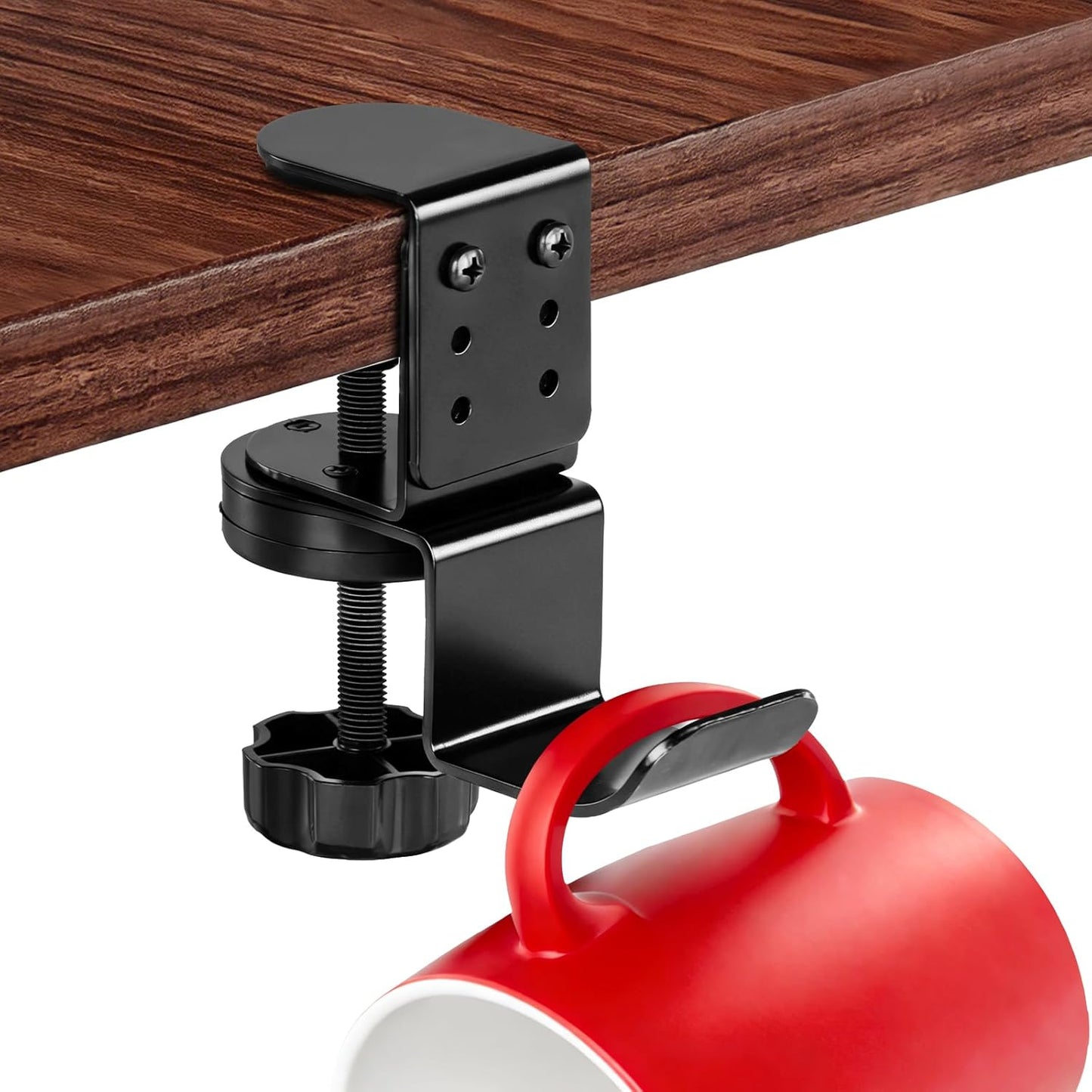 MYITYARD Desk Cup Holder Clamp, Anti-Spill Clip On Table Cup Holder, Rotatable Water Bottle Stand Drink Coffee Mug Storage, Office Accessories for Home and School (Black)