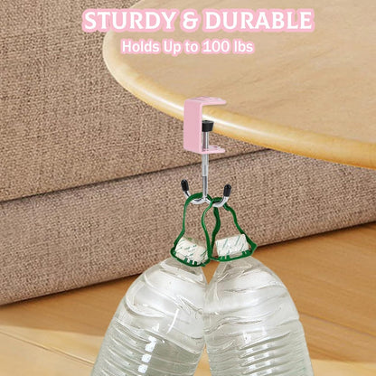 2Pcs Adjustable Purse Hooks for Table & Desk - 100lb Capacity Heavy-Duty Alloy Backpack Hanger, Multi-Use Purse Hanger for Handbag, Headphone, Umbrellas, Space-Saving Desk Organizer (Blue & Pink)