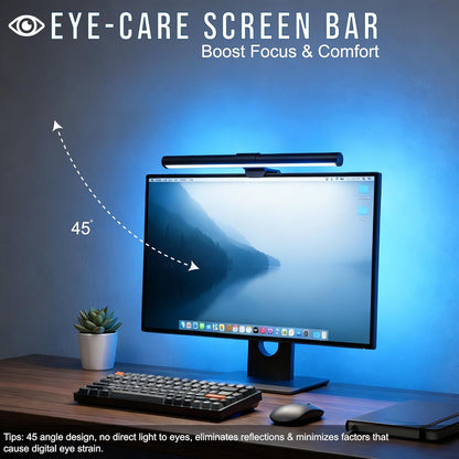 Monitor Light Bar with Touch Control, RGB Desk Lamp Full Spectrum Screen Lamp, Glare-Free Low Blue Light Monitor Lamp with Memory Mode, USB Powered for Gaming, Office & Work
