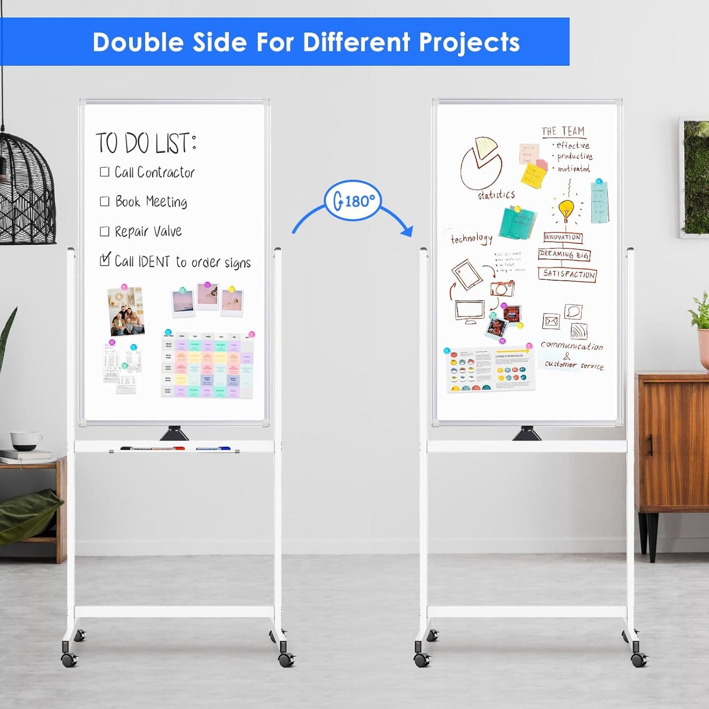 maxtek Magnetic Mobile White Board, 40 x 24 Double Sided Dry Erase Board Rolling Whiteboard, Aluminum Frame Standing Whiteboard on Wheels for Home Office Classroom (40 x 24 Black)