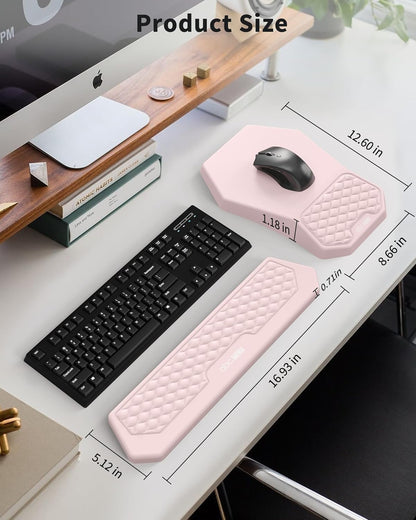 Ergonomic Mouse Pad and Keyboard Wrist Rest Support Set, Massage Design Mousepad for Carpal Tunnel Pain Relief, Memory Foam, Non-Slip PU Base for Computer Desk, Black