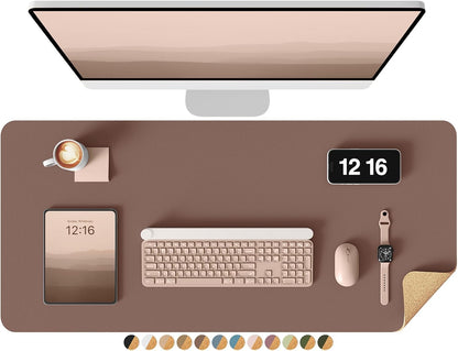 YSAGi Double-Sided Desk Pad, 31.5"x15.7"Leather Desk Mat, Eco Cork Desk Pad Protector,Large Mouse Pad,Waterproof Desk Blotter for Office/Home(Coffee)