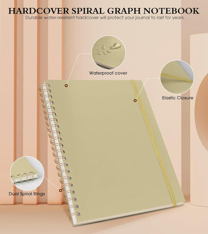 Dotted Notebook, Spiral Notebook Journal 8.5” x 11”, A4 Large Dot Grid Notebooks for Women Men, 100 GSM Dotted Paper, Plastic Hardcover Spiral Bullet Journals for Work School Sketching, Green