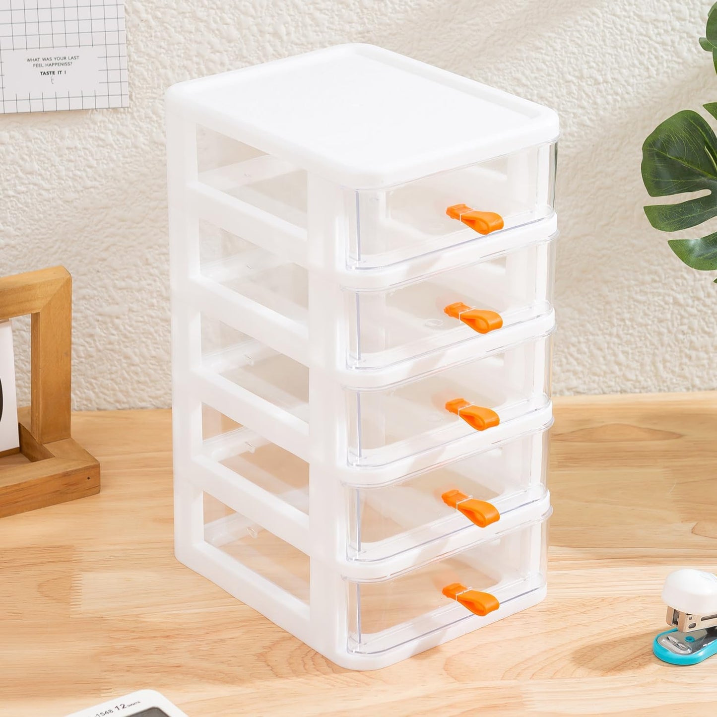 Gagee 3 Drawer Mini Desktop Unit,Plastic dressers with drawers for Arts and Crafts, Small Tools, Sewing Accessories, Stationary, and Hardware,Clear/White Frame