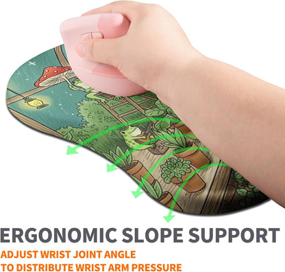 Ergonomic Joint Wrist Support Mouse Pad with Memory Foam Cushion Massage Bump, Carpal Tunnel Pain Relief Mousepad Slope Design for Wrist Rest, 11.8x7.9 in, Black