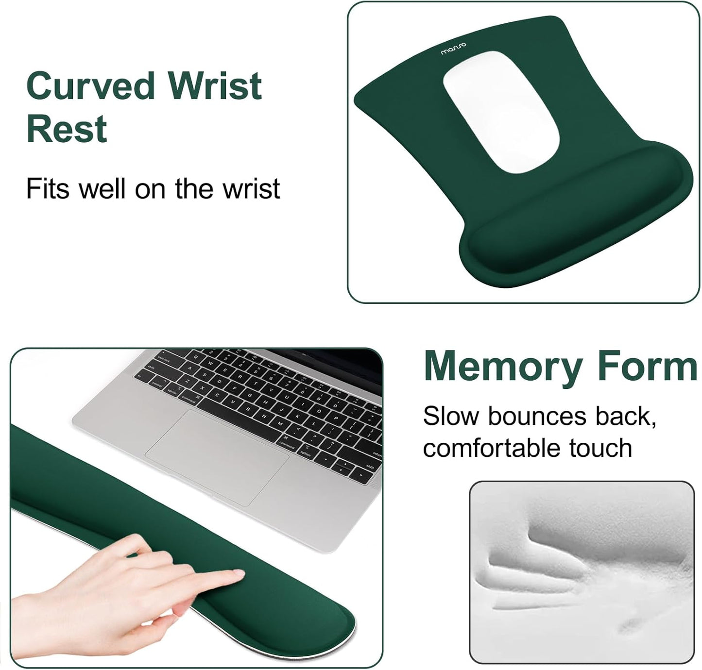 MOSISO Wrist Rest Support for Mouse Pad & Keyboard Set, Ergonomic Mousepad Non-Slip Base Home/Office Pain Relief & Easy Typing Cushion with Neoprene Cloth & Raised Memory Foam, Black