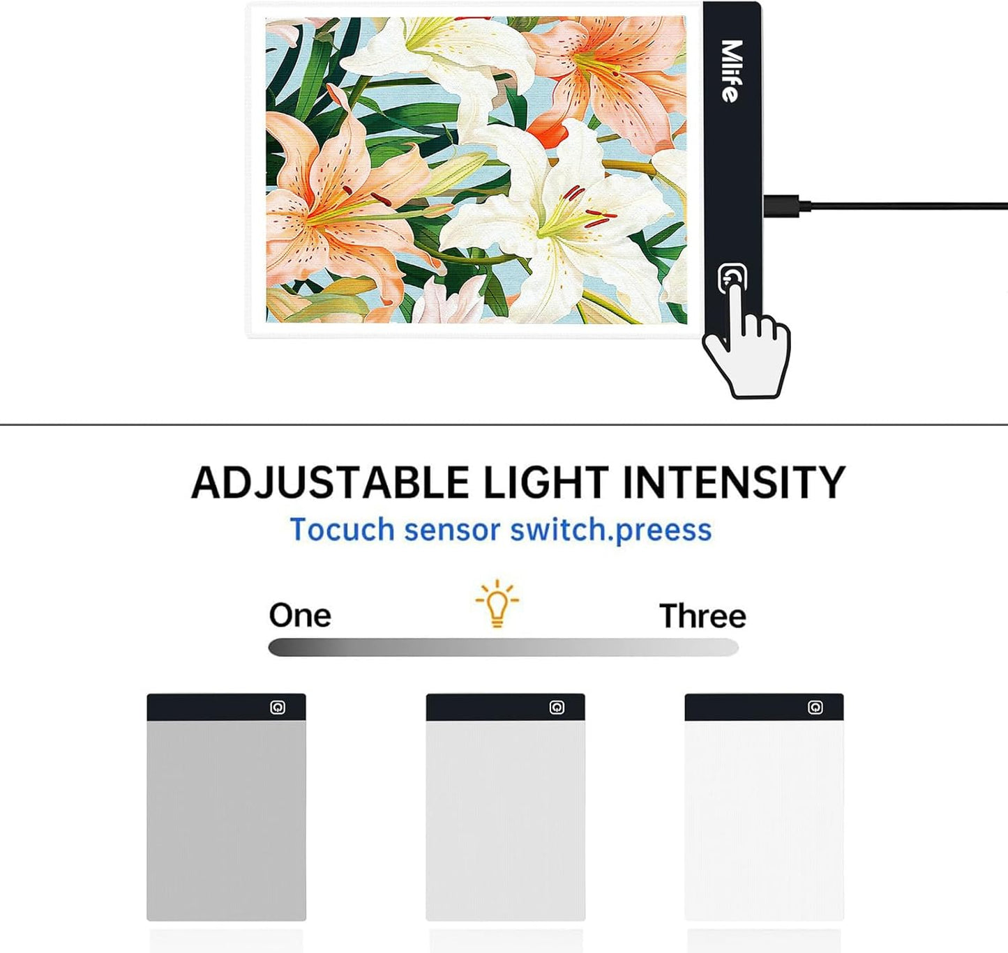 Mlife A2 LED Light Pad for Diamond Art Painting Light Board with 3 Brightness, Tracing Light Board with USB Cable & 4 Fasten Clips for Sketching, Animation, Drawing, Diamond Art Painting Supplies