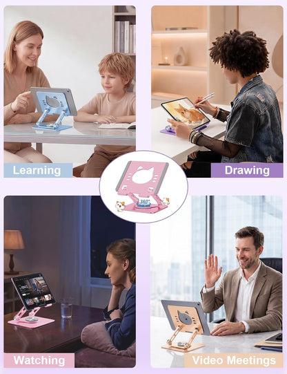 Aoviho Tablet Stand 360° Rotating Aluminum Holder - Adjustable, Portable & Foldable Monitors Stand for iPads, Compatible with 4-13.3" Tablets, Purple