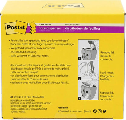 Post-it Note Dispenser, Sticky Note Holder, Black Owl Design, Includes 45 Sheets of 3 in x 3 in Citron Yellow Pop-Up Notes, Classroom or Office Supplies