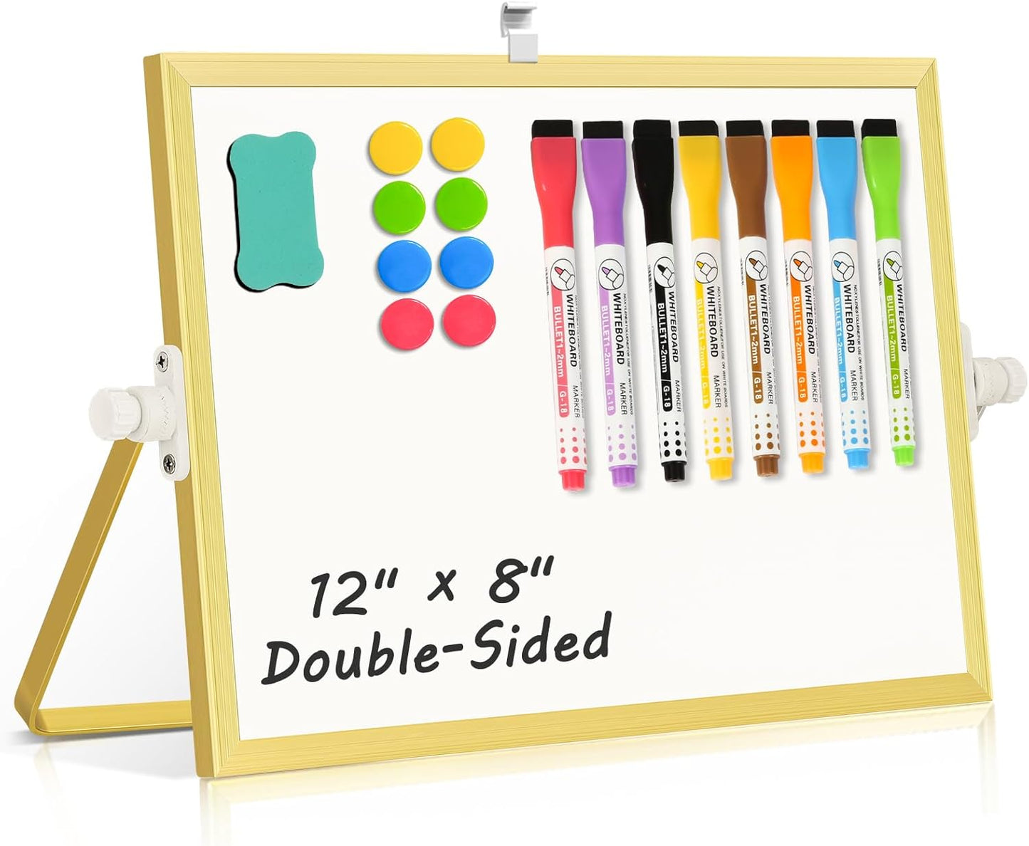 Dry Erase Magnetic White Board, 16" x 12" Double-Sided Desktop Whiteboard with Stand, Portable Small Whiteboard Set for Drawing, Office, Home