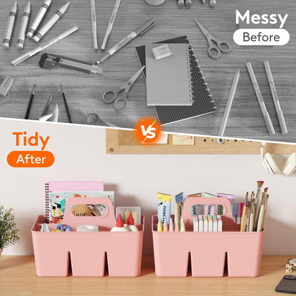 Lifewit 2 Pcs Plastic Caddy Organizer with Handle, Portable Art Supply Storage for Craft Supplies, Cosmetics, Holds Pencil, Crayon, Brushes, Hair Product, Dorm Shower Caddy, Clear, 25 x 15x 17cm