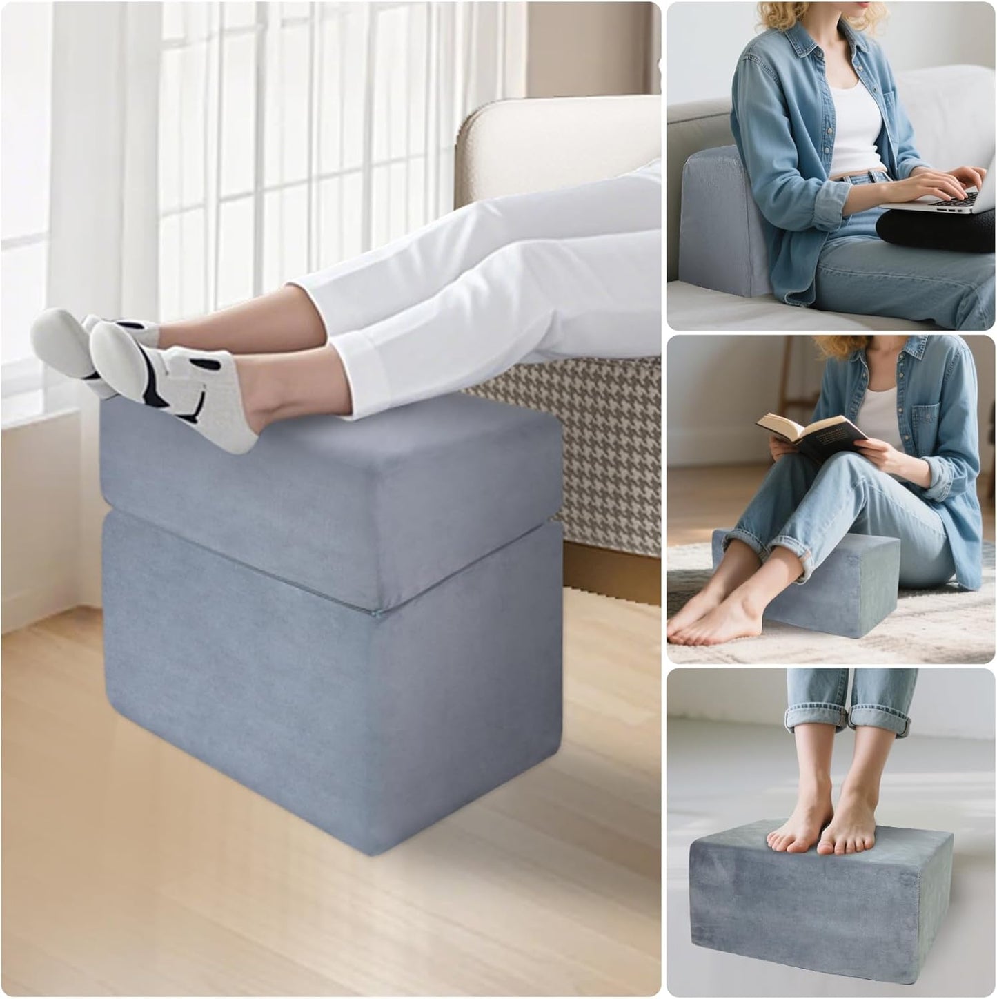 Adjustable Foot Rest for Under Desk At Work - 3-in-1 Ergonomic Foot Stool with Zipper Connection, 6.3"/11.8"/16" Height Adjustable for Office, Home & Gaming (Black)