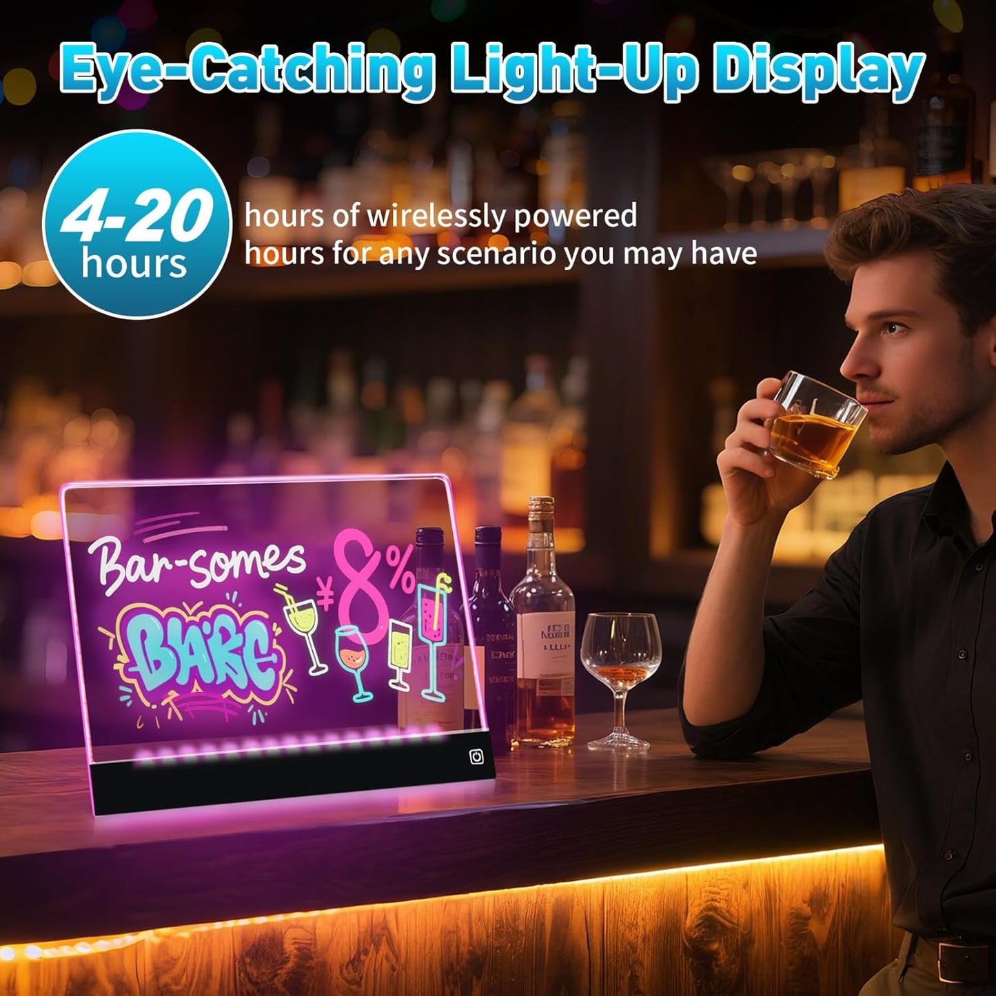 Rechargeable LED Drawing Board for Kids with Tracing Pages, Lumi Board Magnetic Light Up Acrylic Dry Erase Board, LED Note Board with 4 Magnets, Birthday Gifts Toy for Kids/Girls