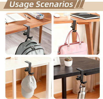 Purse Hook for Table, Bag Hook for Desk, Women's Handbag Holder Backpack Hangers, Metal Adjustable Arm Clamp-on Under Desk Hooks for Hanging