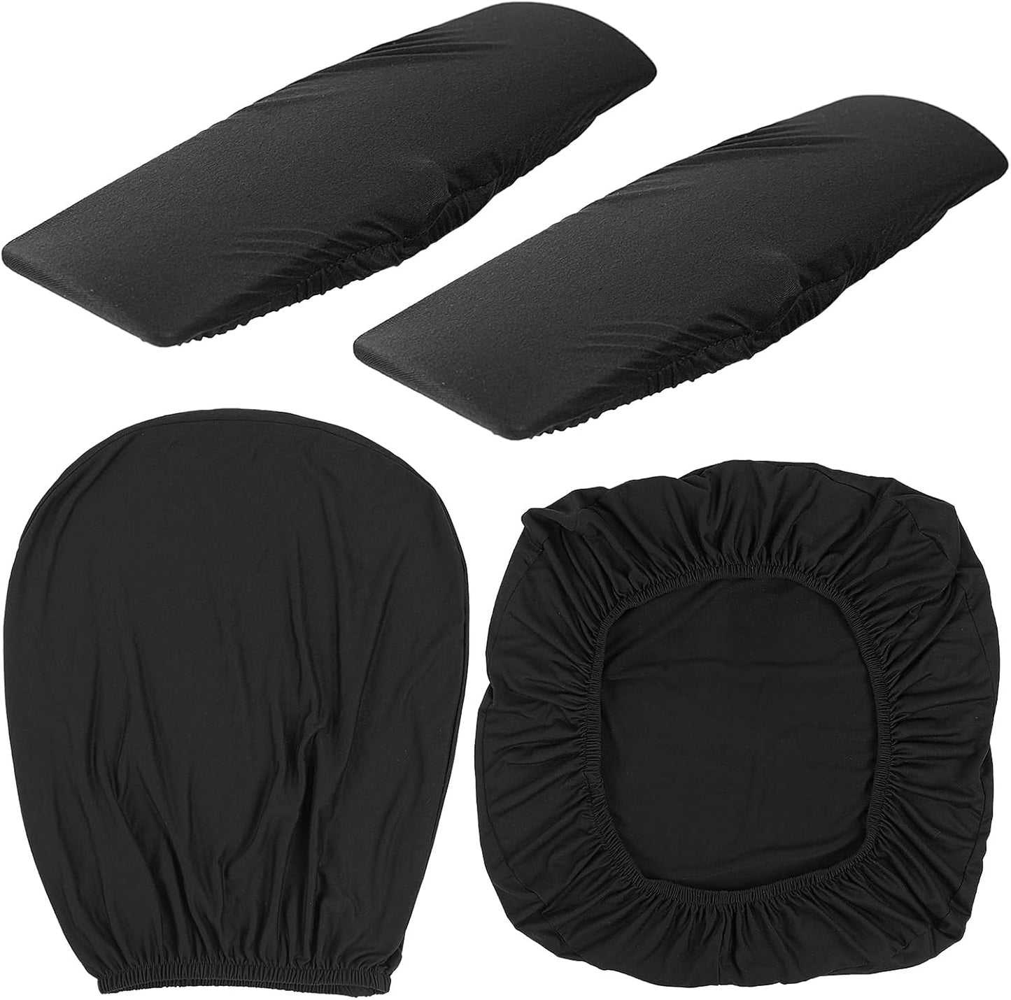 Tallew 4 Pcs Office Chair Covers Set Computer Universal Protective Stretchable Chair Seat Covers Desk Armrest Cover Pads Office Cushion Backrest for Rotating(Regular,Black)