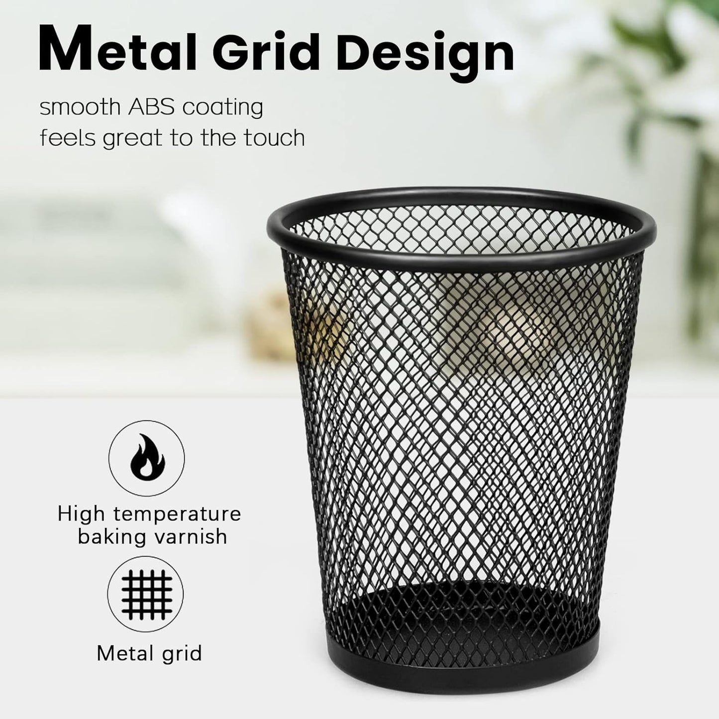 QYH Mesh Pen Cup Metal Pencil Holder for Desk 6 Packs Black Pen Organizer Office 3.54x3.93 Inch