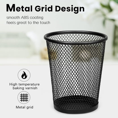 QYH Mesh Pen Cup Metal Pencil Holder for Desk 6 Packs Black Pen Organizer Office 3.54x3.93 Inch