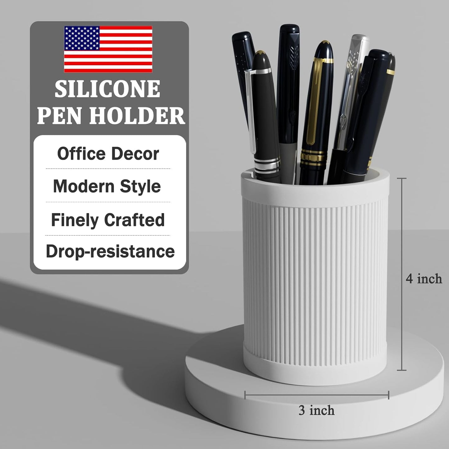 HighHerz Aesthetic Pen Holder For Desk, Modern Silicone Pencil Holder, Stylish Office Desk Decor, Made of 5 mm Thickened Premium Silicone, Office Desk Organizer And Accessories (Black)