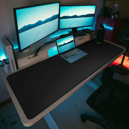 Vyaaa PU Leather & Cork Desk Mat, 39.4"x15.7" Dual Sided Computer Desk mat, Waterproof Large Mouse Pad, Non-Slip Office Desk pad, Office Desk Protector for Work/Gaming/Home (Black)