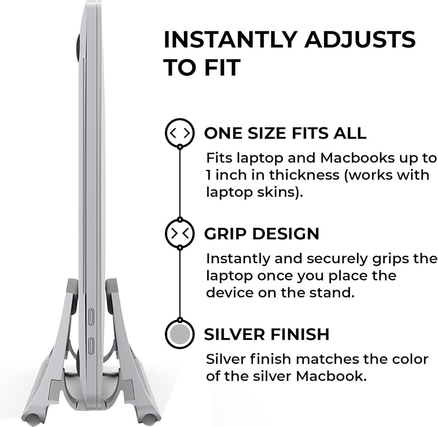 HumanCentric Vertical Laptop Stand for Desks in Matte Black, Upright Adjustable Holder to Dock Apple MacBook Stand, and Other Laptops to Organize Work & Home Office, Automatic Grip